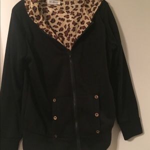 Leopard lining sweater jacket